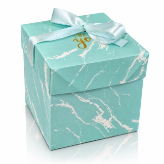Geschenkdozen met marmerlook en satijnen strik – 10,5 x 10,5 cm