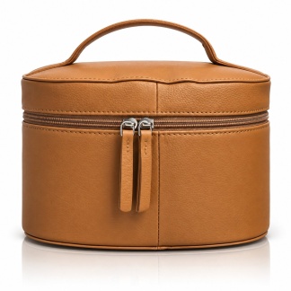 Toilettassen en beauty cases van echt leer in cognacbruin