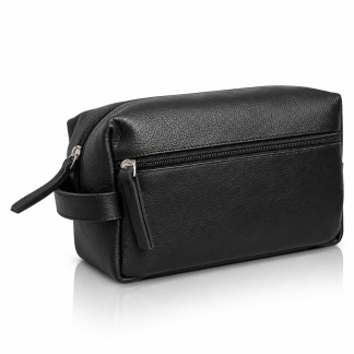 Black Genuine Leather toiletry bags with zipper pockets