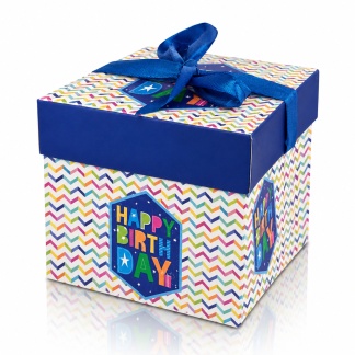 'Happy Birthday'-geschenkdoosjes met blauw satijnen lint - 10,5 x 10,5 cm